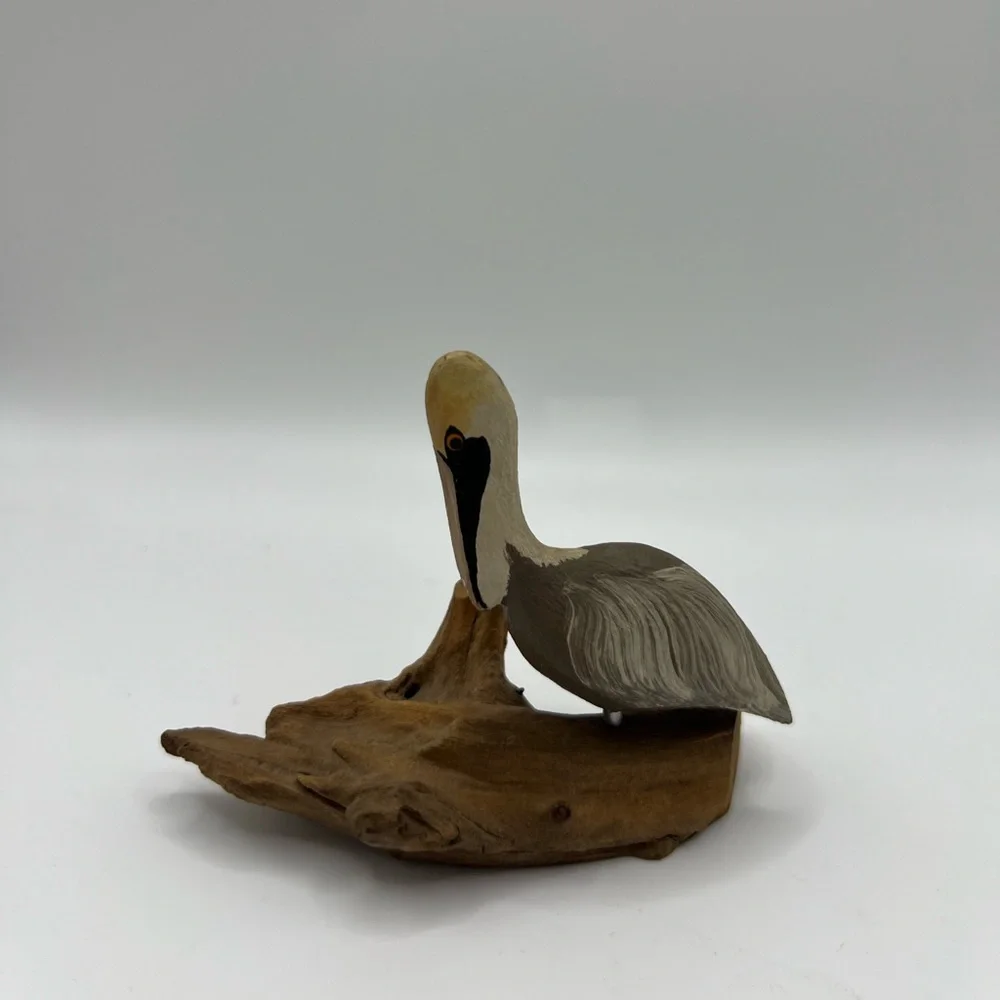 Whitton Handcarving Driftwood Statue Figurine Pelican Bird Collectible Vintage